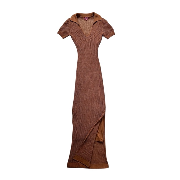 STAUD Dresses & Skirts - STAUD Brown Knit Polo-Collar Side Slit w/Slip Maxi Dress Size XS